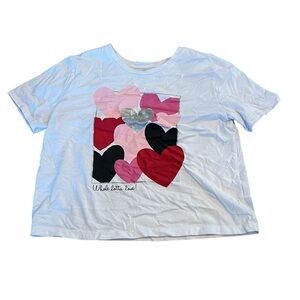 Girls Valentine Hearts Graphic Tee Size L (10-12) White Whole Lotta Love